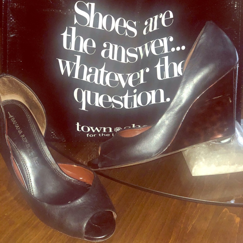 Leather Black Wedges